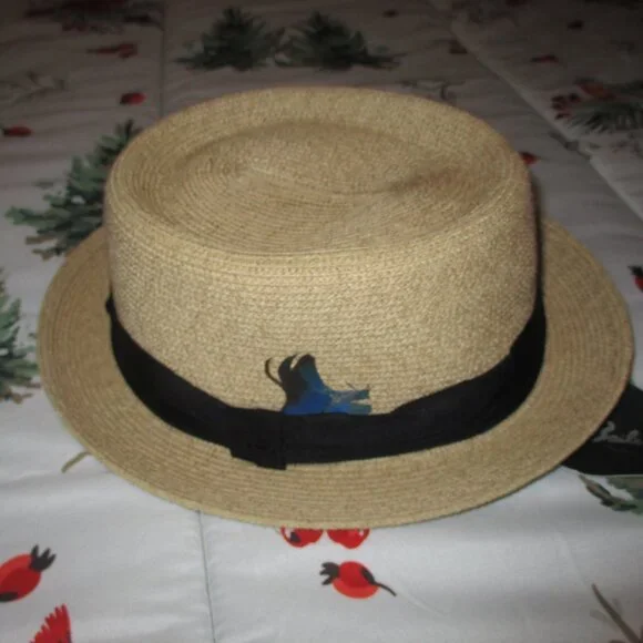 BAILEY OF HOLLYWOOD BREEDWOVEN MENSBLACK & Tan Straw Fedora hats XL NWT